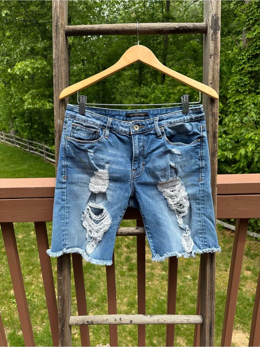 Cult of Individuality Ripped Light Blue Denim Shorts